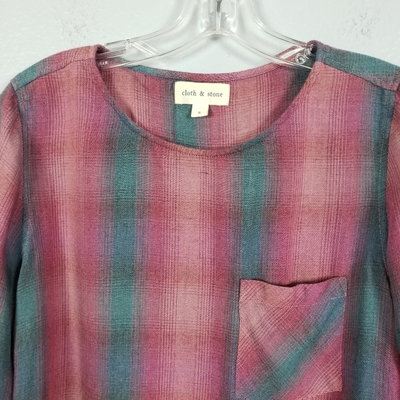 ANTHRO CLOTH & STONE Plaid Long Sleeve Tie Back Front Pocket Top Sz S - Picture 3 of 9